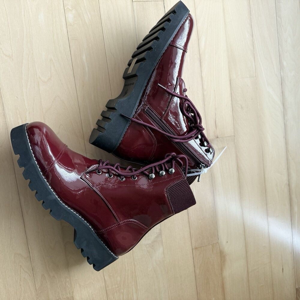 Donald Pliner Halson Crinkle Patent Upper Lace Up Booties in Bordeaux Burgundy 6 - Picture 9 of 14